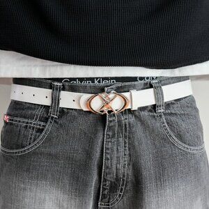 y2k chrome star buckle white leather belt — 2000s pop style